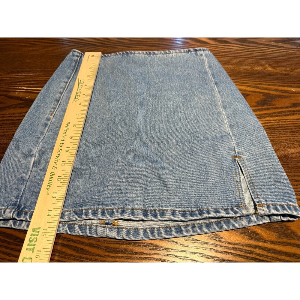 Pull & Bear Women S Light Wash Denim Mini Skirt Coastal Cowgirl Y2K Western Slit - Picture 7 of 14